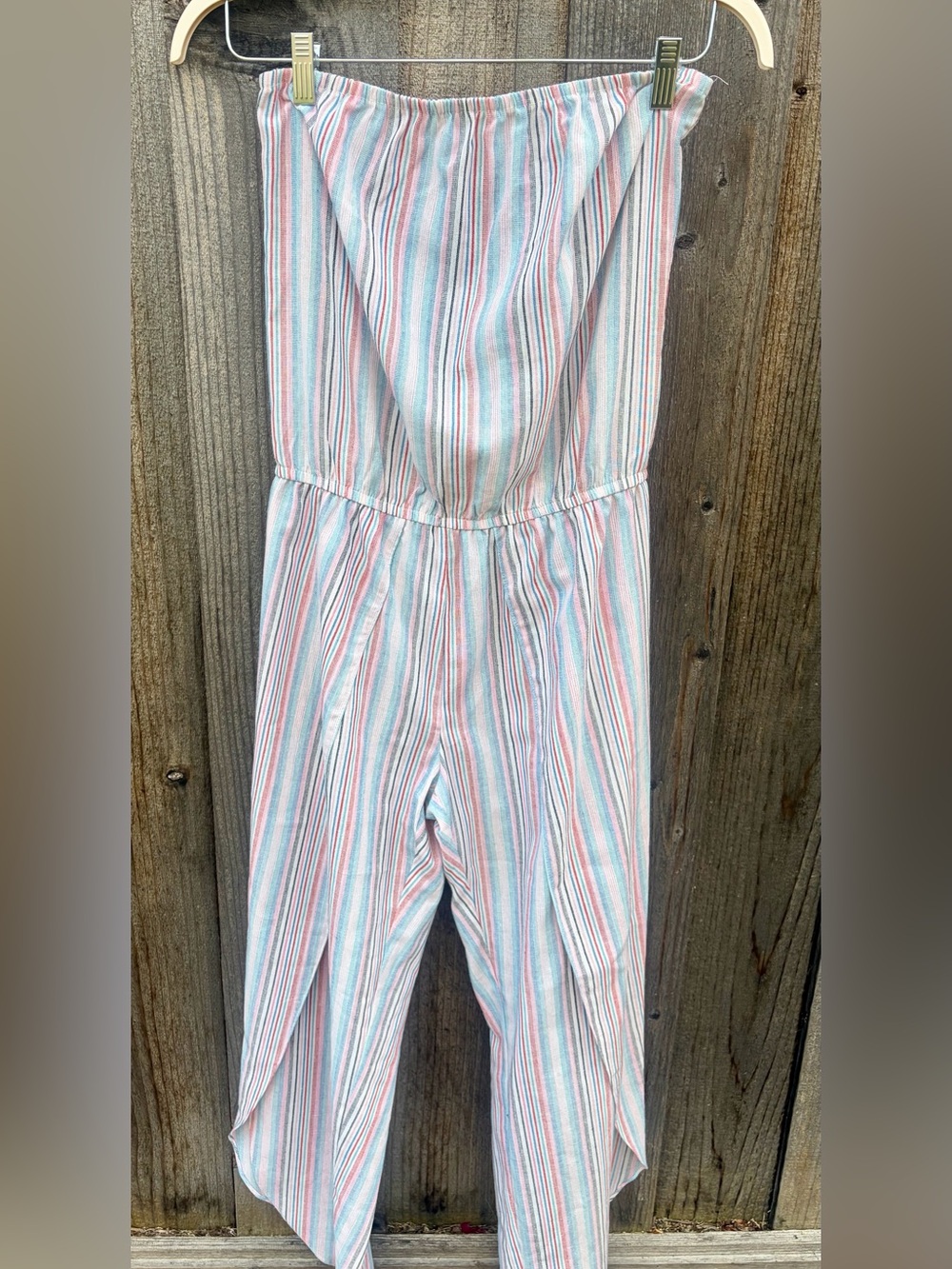 Drew Brand Strapless Striped Linen-Blend Jumpsuit